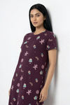 Zivame Farm Lore Knit Cotton Mid Length Nightdress - Plum Purple — thumbnail 4